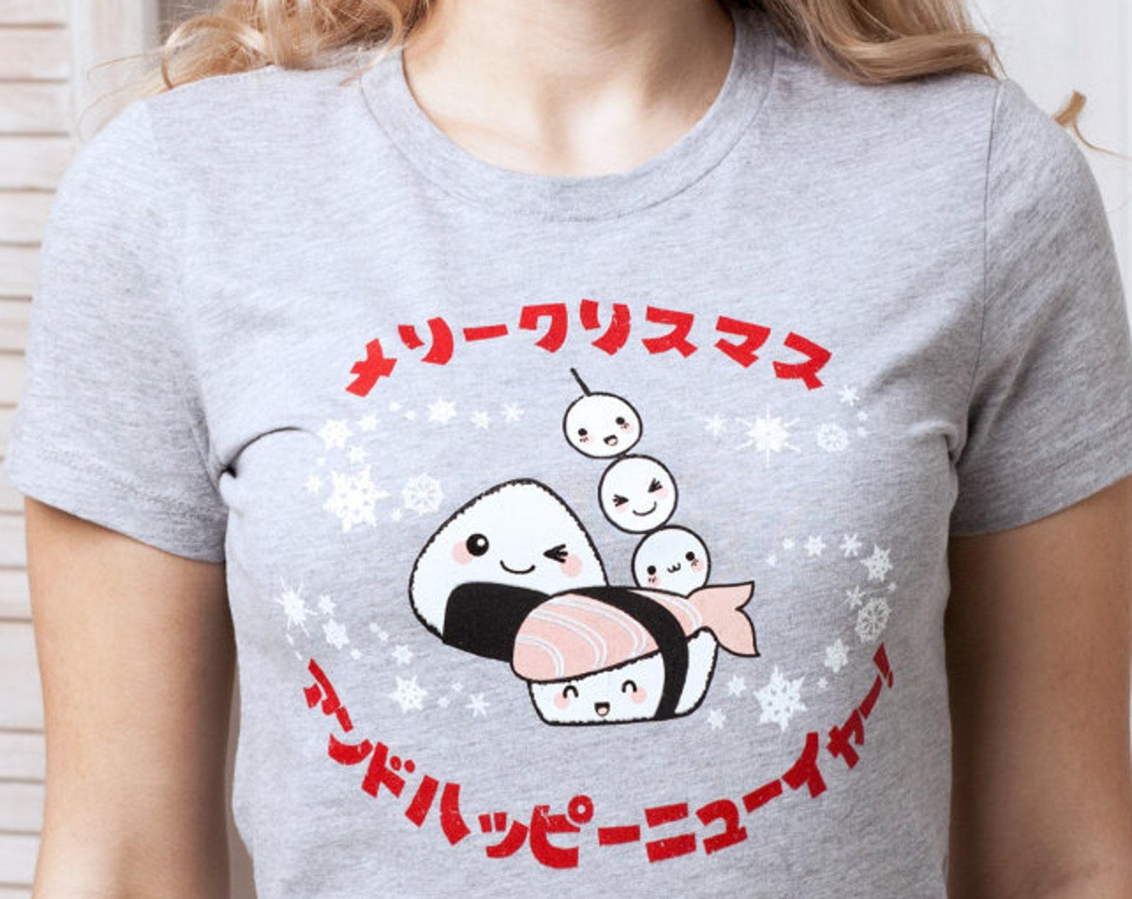 Kawaii Sushi Christmas T-Shirt, Japanese Xmas Party Tee S