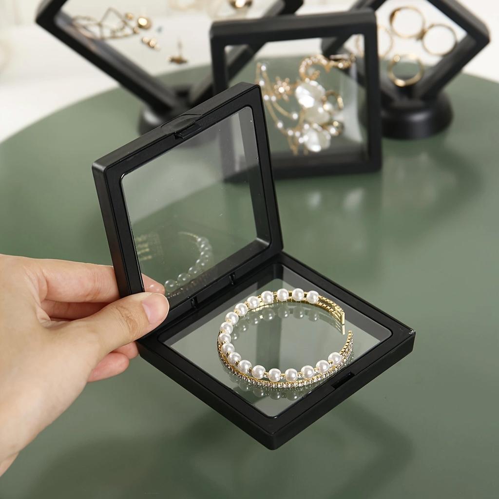 10 transparent floating display boxes, film jewelry packaging boxes, jewelry, necklaces, rings, collectibles storage boxes