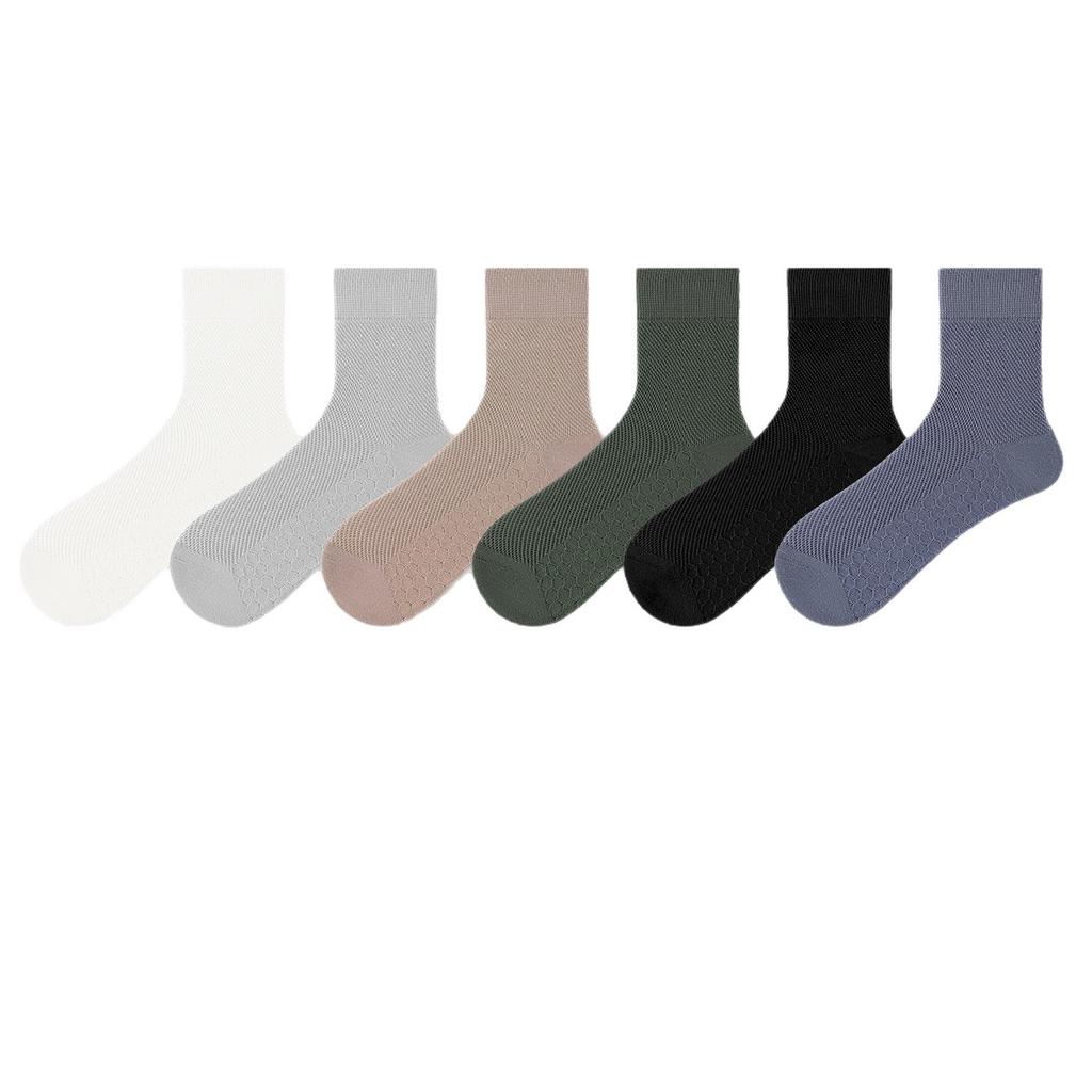 Summer Lightweight Mulberry Silk Socks for Men, Mid-calf Length Stockings, Mesh Cotton Socks, Sporty Anti-bacterial Mid-calf Long Stockings