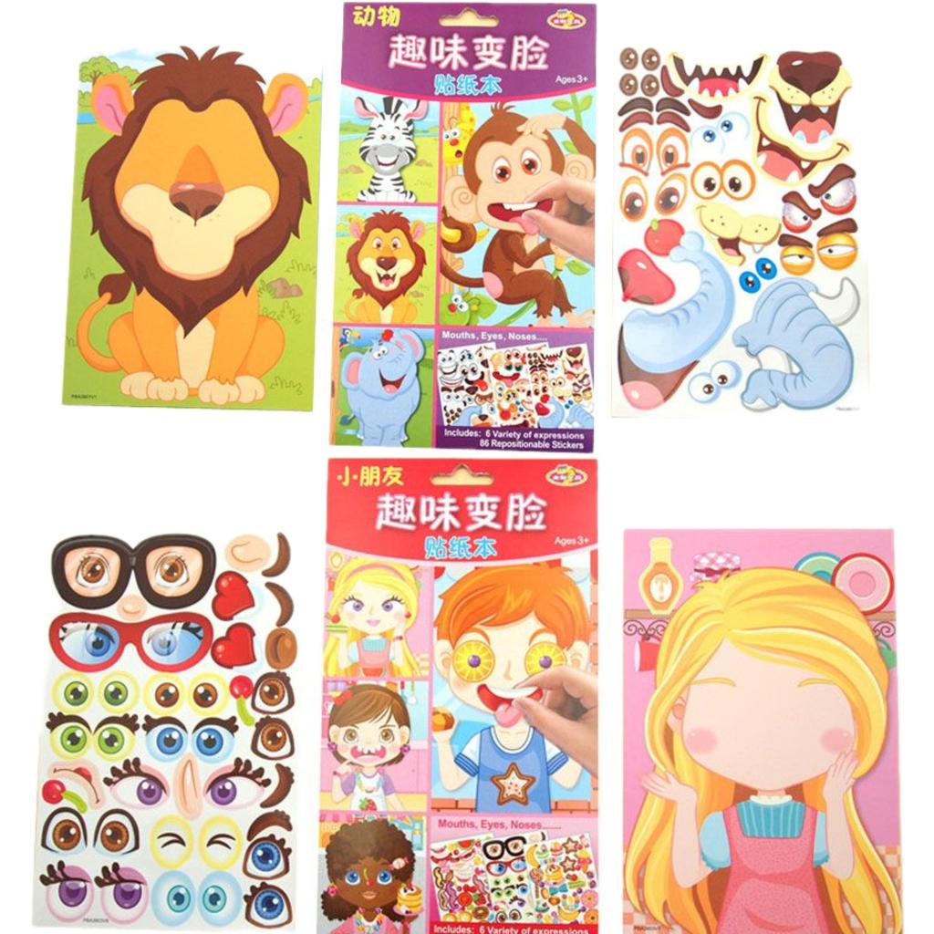 9Pcs/Set Diy Stickers Make-A-Face Princess Animal Dinosaur Assemble Toys Children Puzzle Games For Girls Kids Training Gifts Gxe