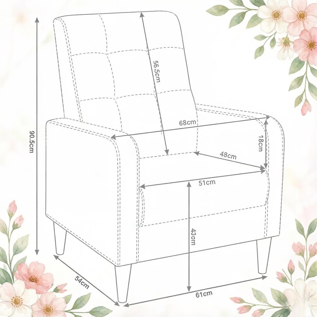 Nordic Style Armchair, 1-Seater Sofa Chair, Lounge Armchair, Bedroom Chair (only with bedroom chair)