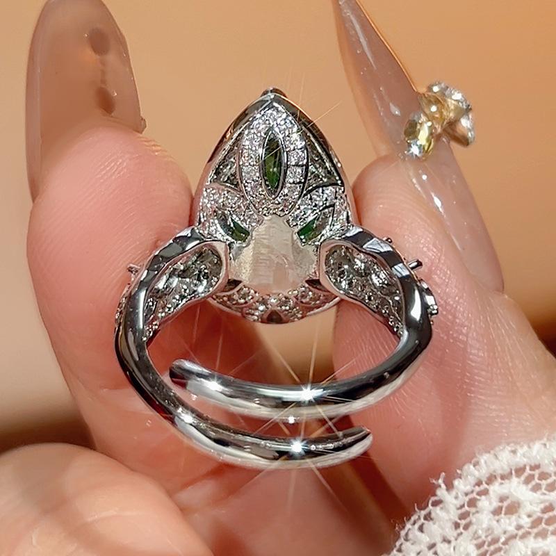 Jewelry Copper Ring Women'S Water Drop Shaped Ruby Sapphire Light Luxury Premium Sense