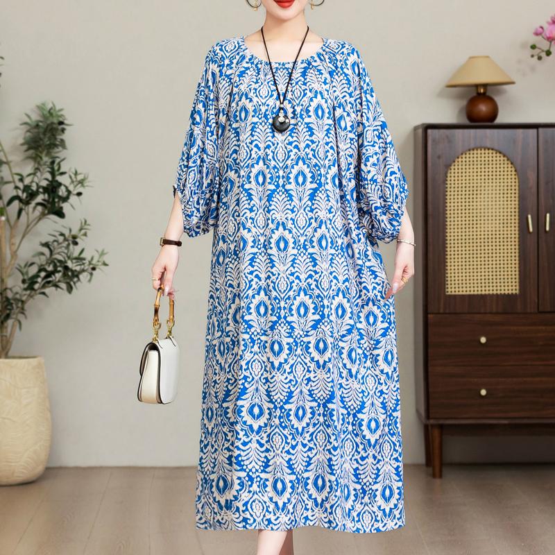 Eleganta Oversize-klänningar för kvinnor Plus Size Casual Sommar Långklänning Lös Vintage-kläder