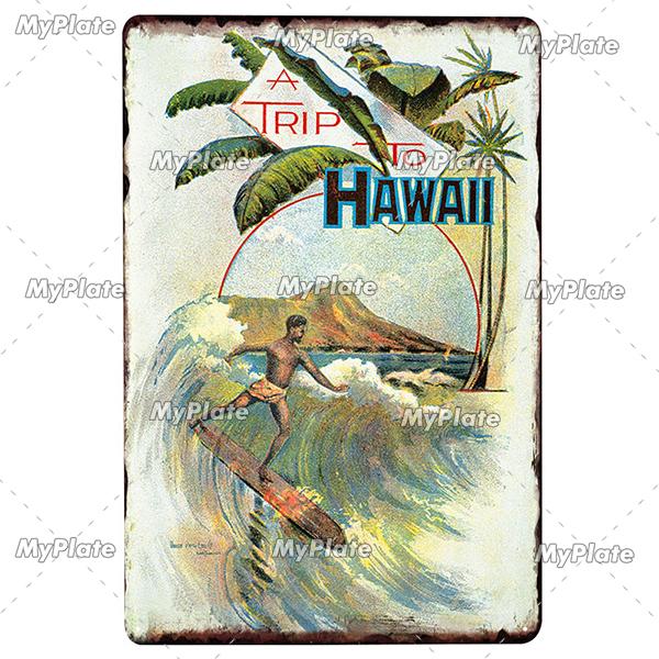 BEACH Metal Sign Vintage Plaque Surf Tin Sign Plate Wall Decor For Bar Pub Man Cave HawaiiKahunaSanta Barbara Poster Custom