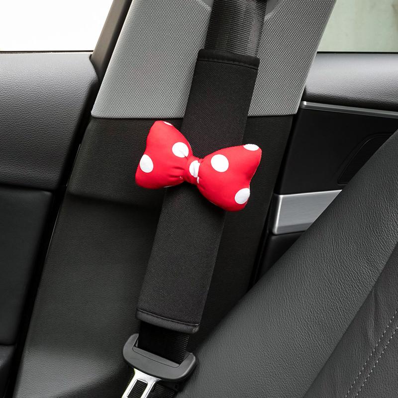 New Breathable Ice Silk Car Neck Pillow Cute Cartoon Red Dot Bow Universal Auto Seat Headrest Waist Support Car Accessories