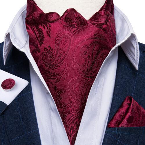 Mens Ascot Silk Cravat Blue Paisley Tie Handkerchief Cufflinks Set Formal Party