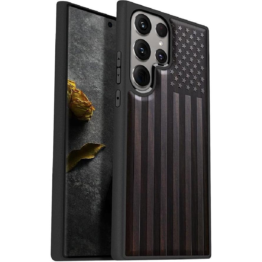 Carveit Wood Case for Galaxy S24 Ultra Case [Natural Wood & Black Soft TPU] Shockproof Protective Cover Unique Wooden Design Compatible with Samsung