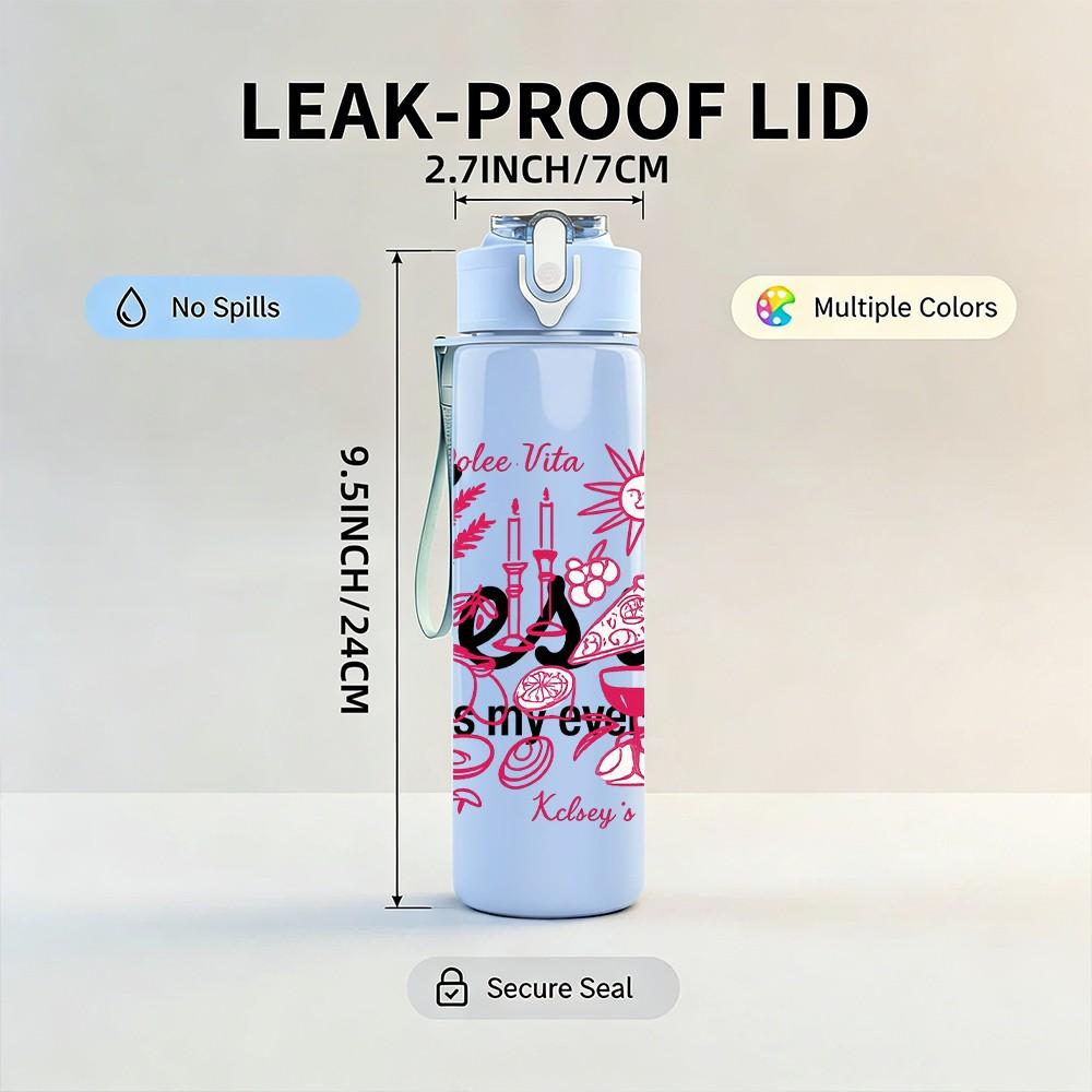 1PC Jesus Floral Letter Art 750ml Color Plastic Sports Water Bottle Leakproof Flip Straw Lid Suitable for Sports Office Home Use