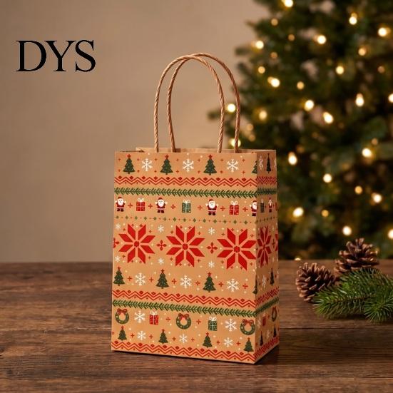 Reusable Holiday Gift Pouches 12PCS Christmas Paper Bags, Sturdy Festive Goodie Bags with Handle, Decorative Packaging for Presents And Party