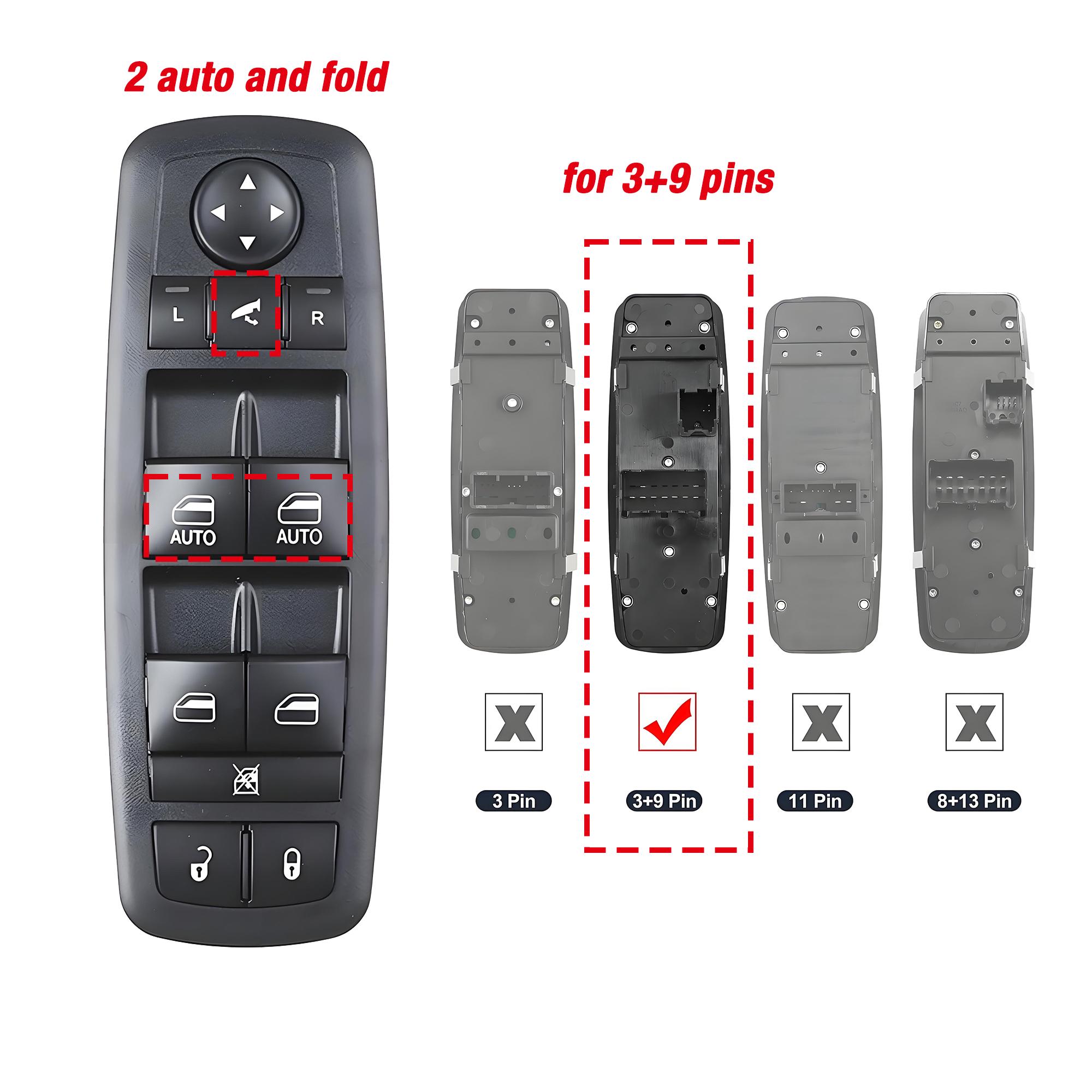 

68212784AB For Dodge Ram 1500 2500 3500 2013 2014 2015 2016, Left Front Drvier Window Control Switch Button Panel 68212784AA 2 auto 12 pins