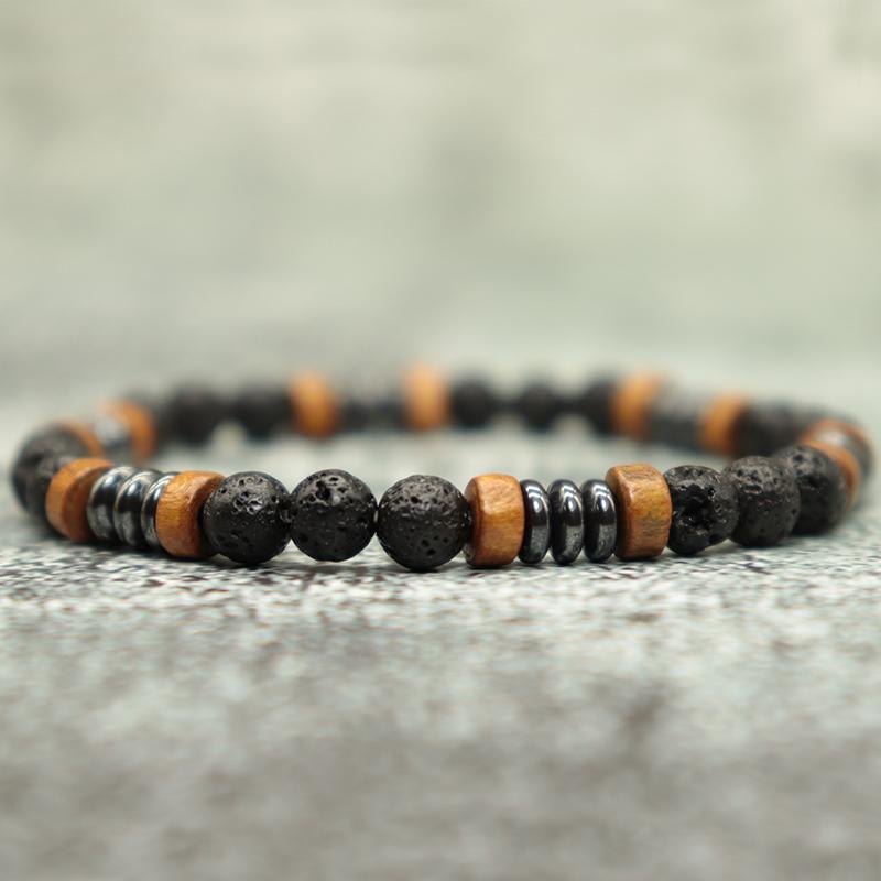 New Men Bracelet Natural Stone Handmade Wooden Braslet Beaded Rosary Braclet Hombre