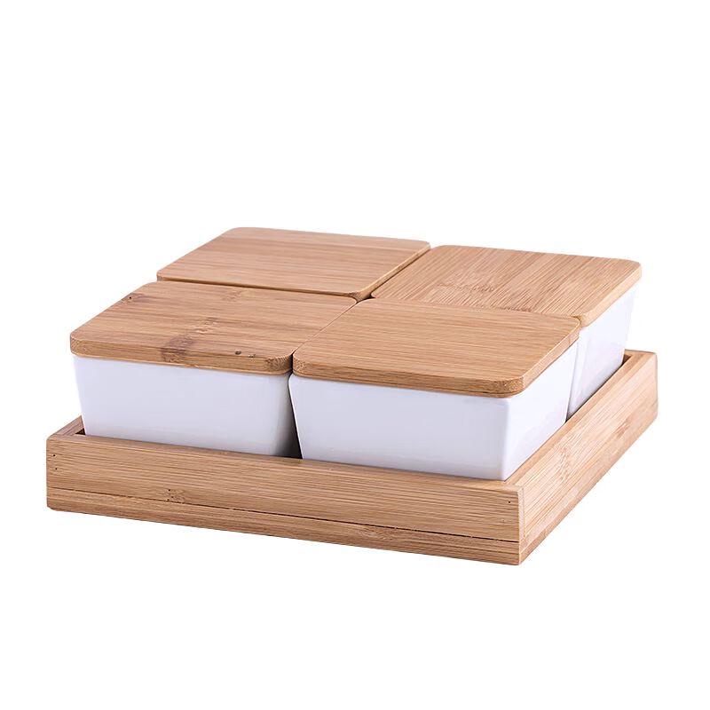 Qianxing Ceramic Divided Snack Platter Set with Bamboo Lid