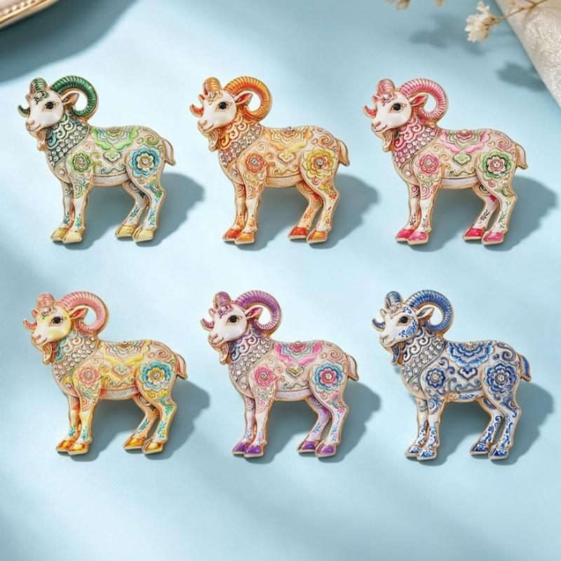 Lovely Goat Brooch Pins For Women Unisex 6 Color Rhinestone Sheep Year New Year Gifts