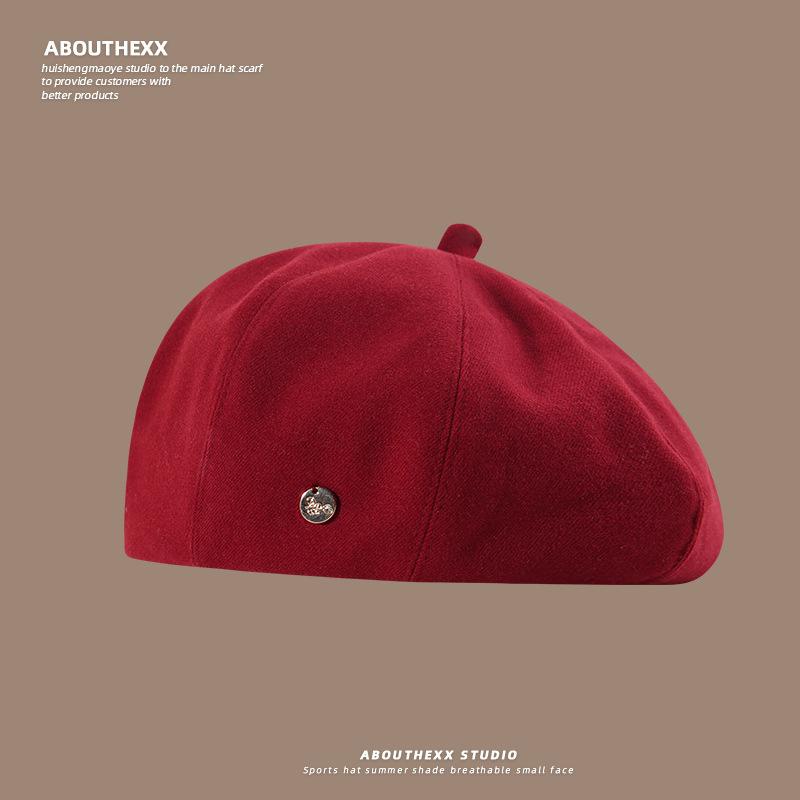 

Корейская шляпа из новой шерсти Женский литературный темперамент Берет Осень и зима Ретро шляпа художника Подчеркивающая лицо Маленькая шляпа-тыква Тренд M（56-58cm）