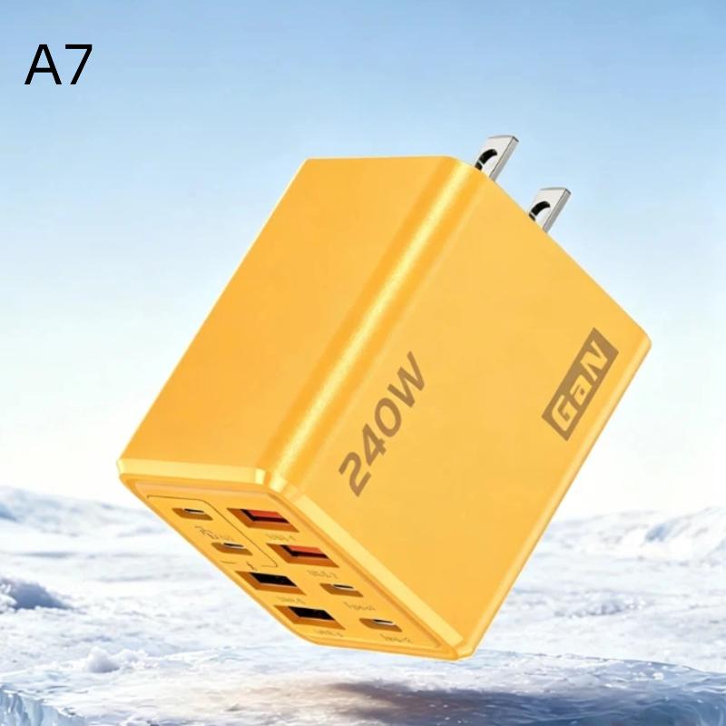 1Pcs 8 In 1 Fast Charging Phone Charger Power Adapter 240W Gan Usb C Charger Type C Eu/Us/Uk Plug Wall Charger For Phone