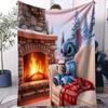 Stitch Snowy Winter Themed Series Cute Cartoon Print Fleece Blanket for Adult Quality Cozy Warm Blanket for Travel Picnic Home
