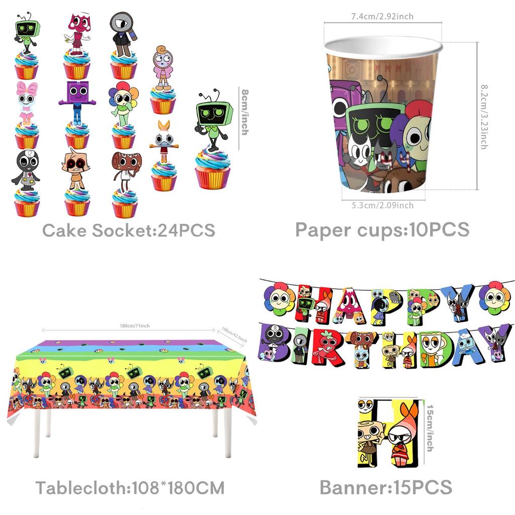 Dandys World Kids Birthday Party Kit With Table Cover Plates Cups And Flags For Festive Decor