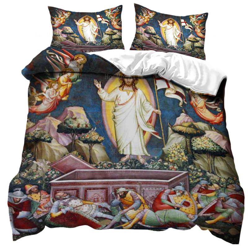 Comforter 3D Jesus Christian Sacred Jesus Bedding Set God Bless You Soft Set King/Queen Size For Adults Women Men