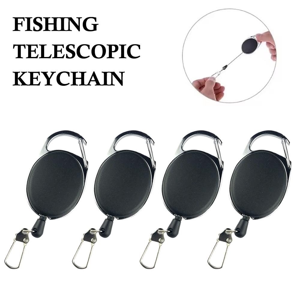 4pcs Fishing Retractable Keychain Creative Easy Pull Button Keyring Anti Loss and Anti-theft Outdoor Climbing Buckle Retractable