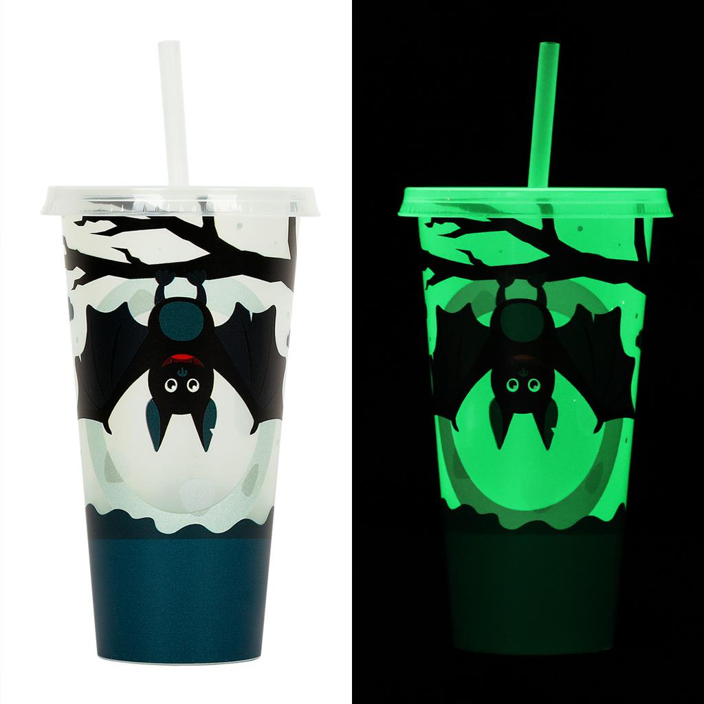 1PC 720ml Halloween Print Plastic Luminous Straw Cup Juice Milk Tea Coffee Cups for Party Supplies Funny Straw Cup Kitchen Drink