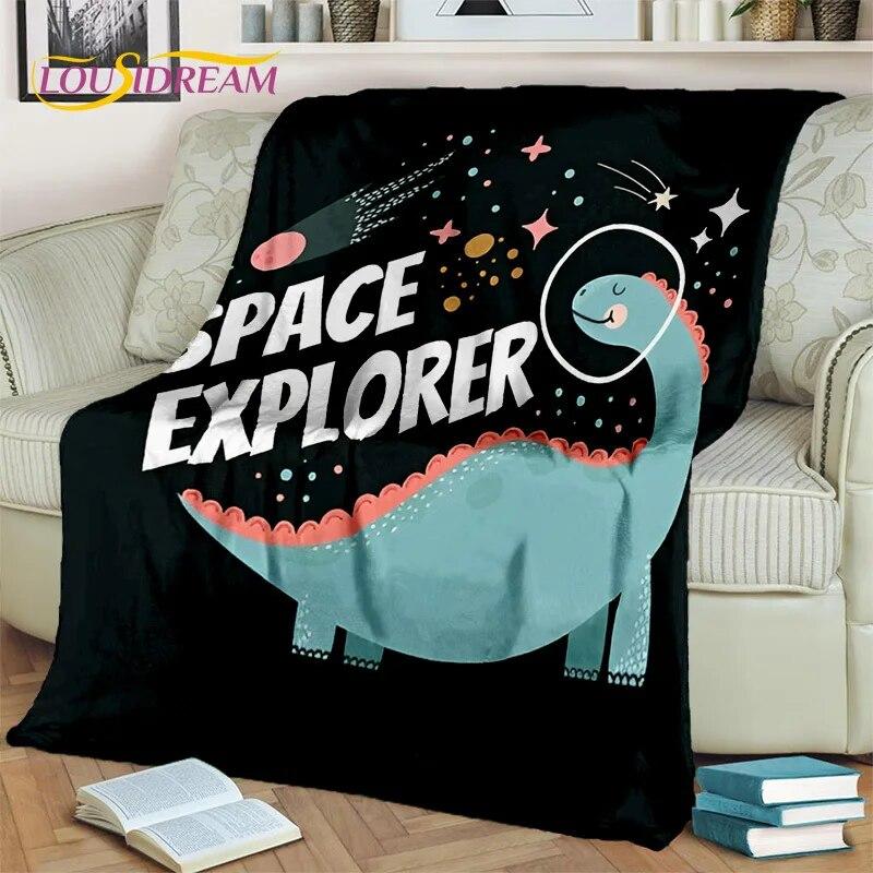 HD Cute Dino Cartoon 3D Dinosaur Space Children Blanket,soft Throw Blanket for Home Bedroom Bed Sofa Picnic Office Cover Blanket