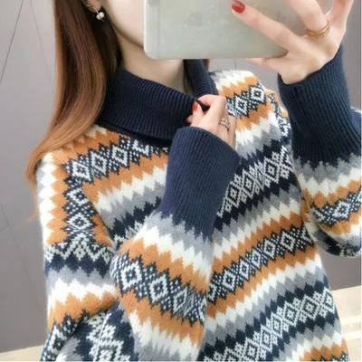 Retro Thick High Neck Knitted Sweater Women's Fashion Loose Interior Bottom Top