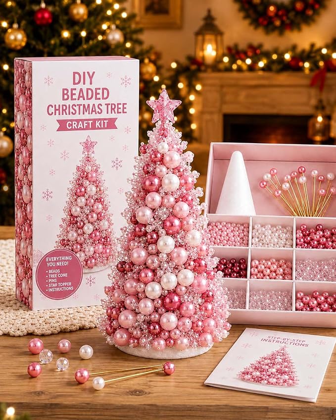 Dream Beaded Christmas Tree Handmade Set Pink