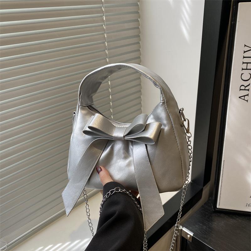 

Beautiful casual bow sweet handbag summer versatile chain shoulder messenger bag women серебряный