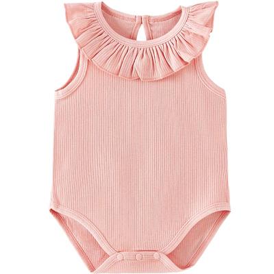 TONGTAI Baby Girl Sleeveless Modal Bodysuit with Lace Collar