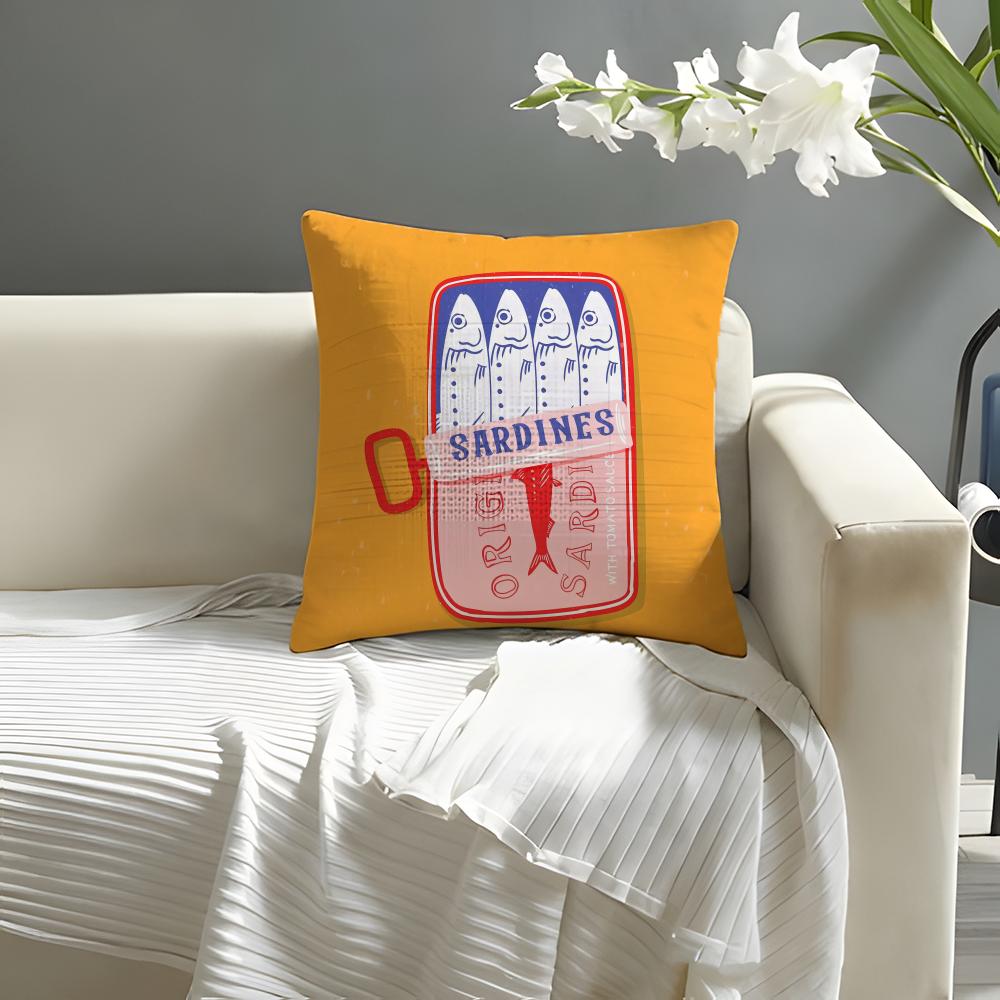

Cute Coastal Charm SardineS Pillow Case Natural Linen Organic Fabric DoubleSided Printing Sofa Home Decor Cushion Cover 30X30cm