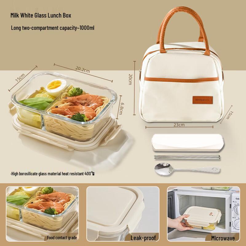 Microwavable Glass Lunch Box with Bag & Cutlery