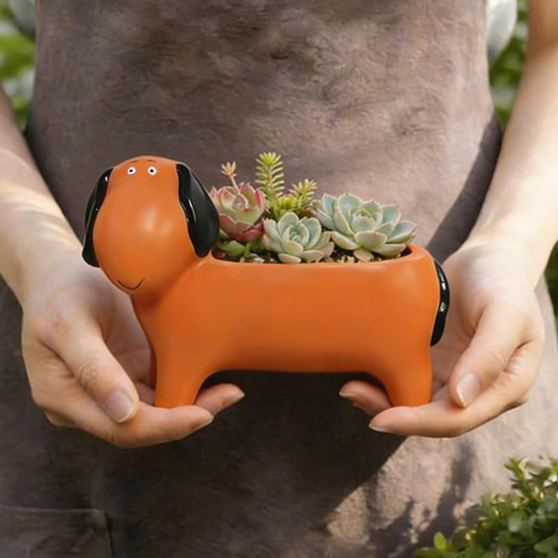 Cute Little Dog Flowerpot Green Potted Plants Vase Container Home Courtyard Garden Decoration Resin Handicrafts Ornament Gift