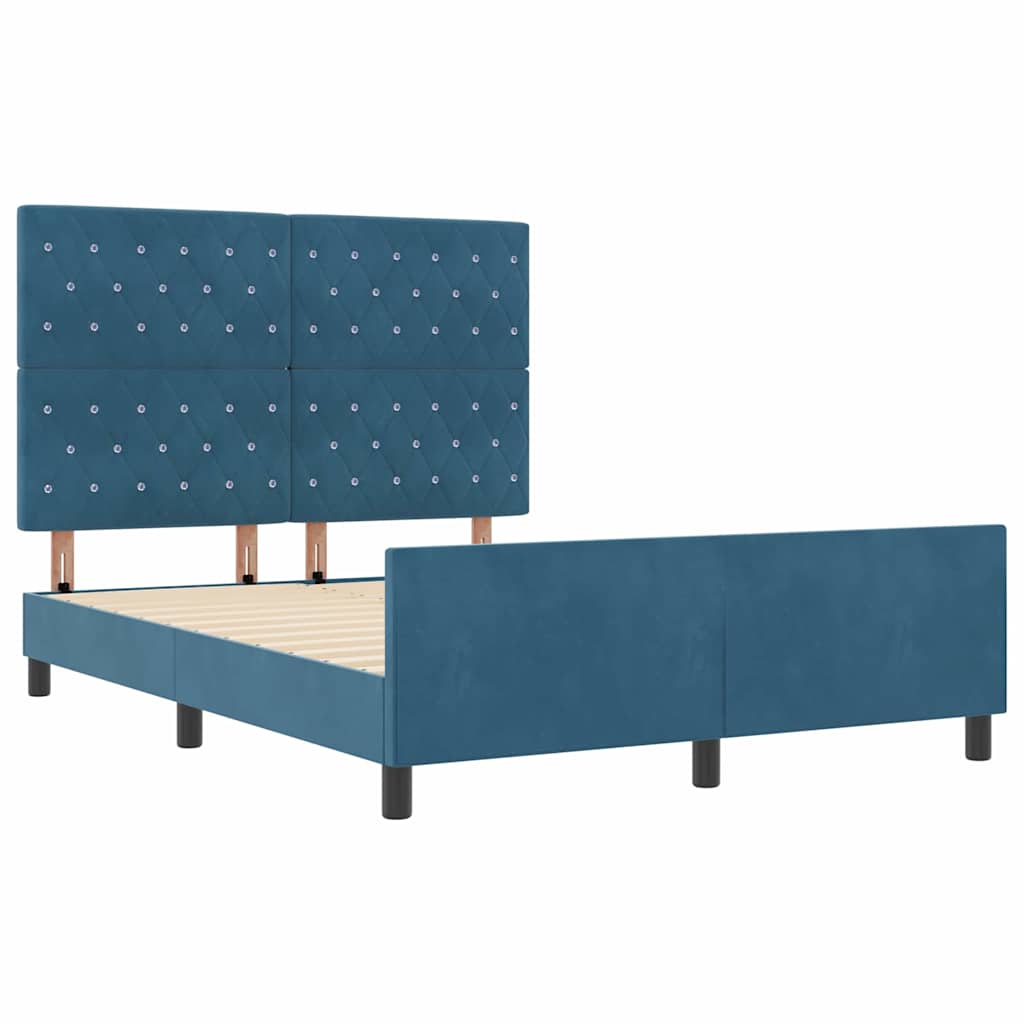 Box Spring Bed with Headboard Dark Blue 140 x 190 cm Velvet