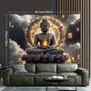 Arazzo Zen Rilassante 2D Buddha con Candele e Nuvole Decorazione Sfondo Casa