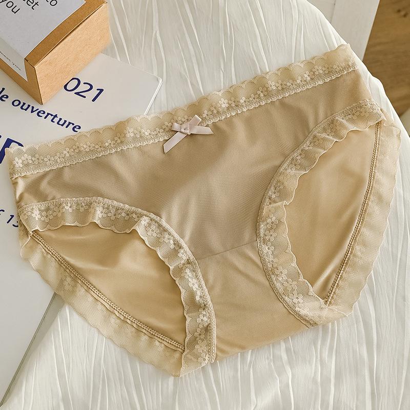 Female Summer Thin Model Contracted Ice Silk Pure Color Sweet Bowknot In Waist Breathable Triangle Briefs