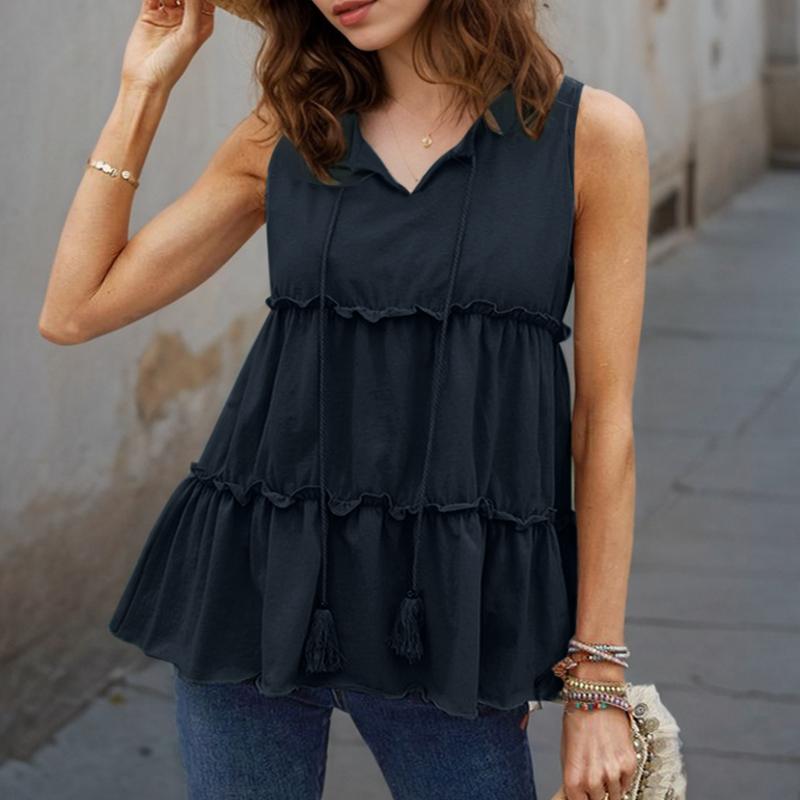 ZANZEA Dámské ležérní letní tílka bez rukávů s výstřihem do V