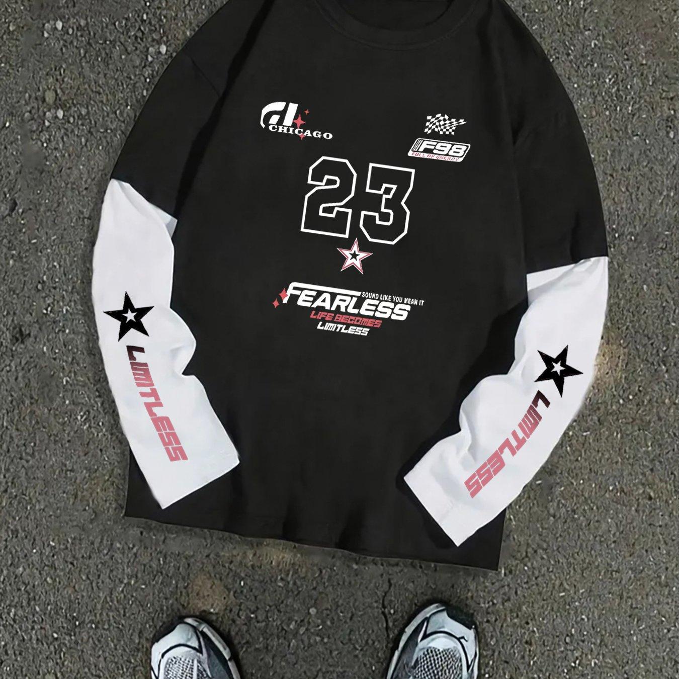 Fake Two-Piece Long-Sleeved Men S New Youth Loose Casual Printed Trendy Crew Neck Couple Jacket Long-Sleeved L чёрный