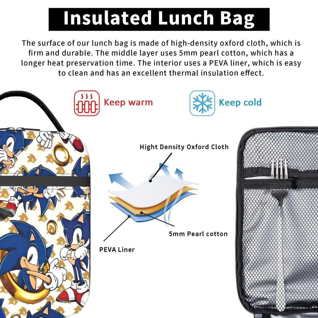 Sonices Cartoon Game Lunch Bag  Office Lunch Box For Child Fun Print Thermal Lunch Bags Waterproof Portable Cooler Bag
