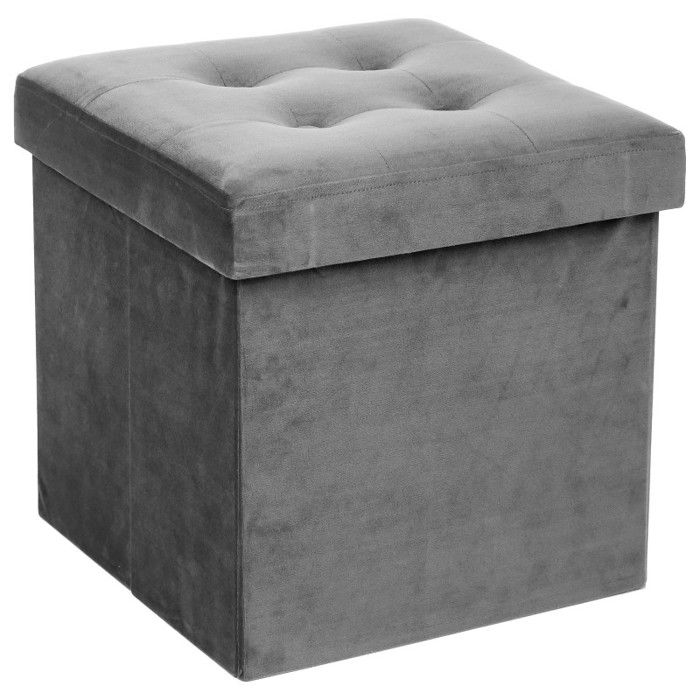 Pouf coffre pliable capitonne "Lysandre" Atmosphera - Gris