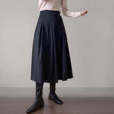 New Arrivals Open Run Women Classic Solid Backband Pleated Long Skirt