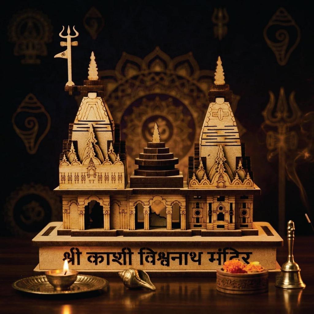 eXme Kashi Vishwanath Temple Wooden Model - Exquisite Pine MDF Craft