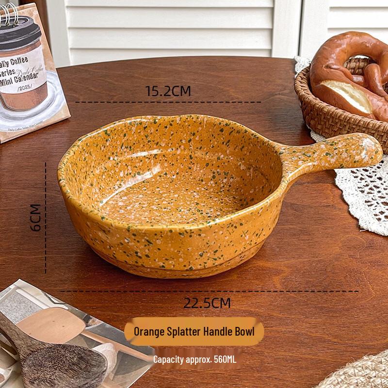 Retro Ceramic Ink Splash Design Bowls Handled Bowl