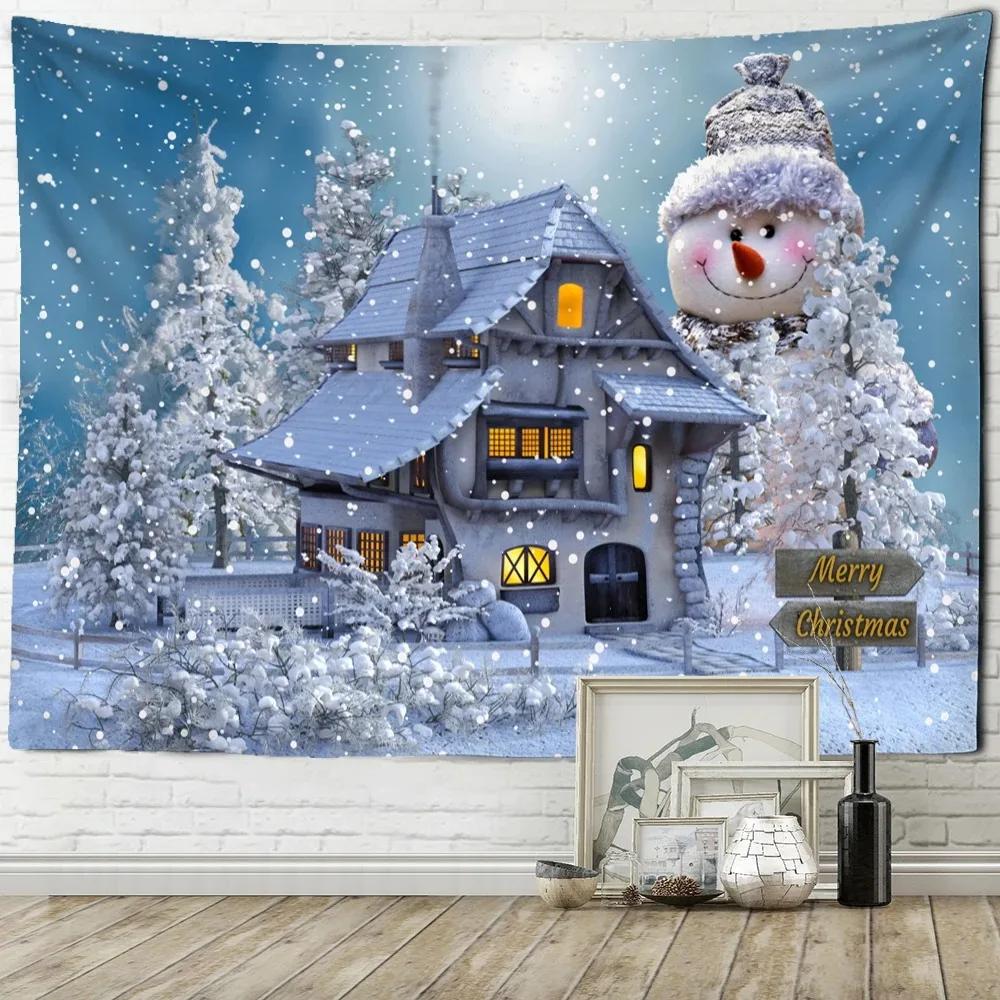 Christmas Tree Cute Snowman Tapestry Living Room Sofa Home Decor Christmas Gift