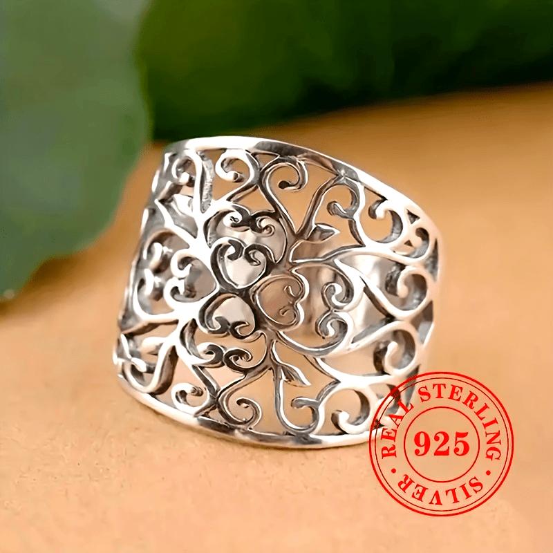 Sterling Silver Wide Band Ring - Open Grapevine Pattern Bohemian Style Unisex Vintage Jewelry
