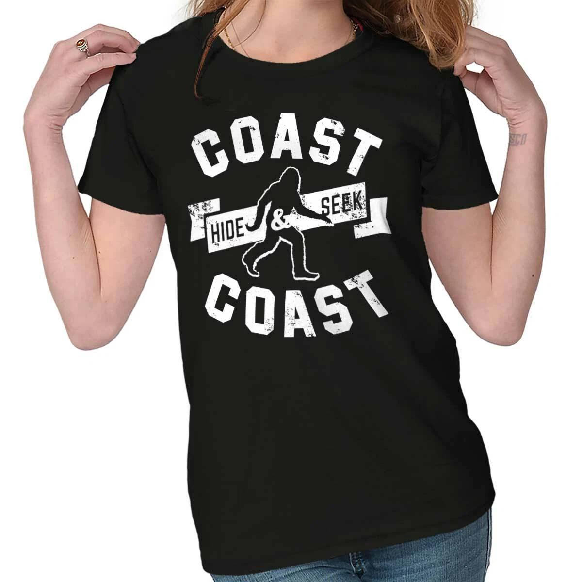 Bigfoot Coast to Coast Hide and Seek Humor Graphic T Shirts for Women T-Shirts L