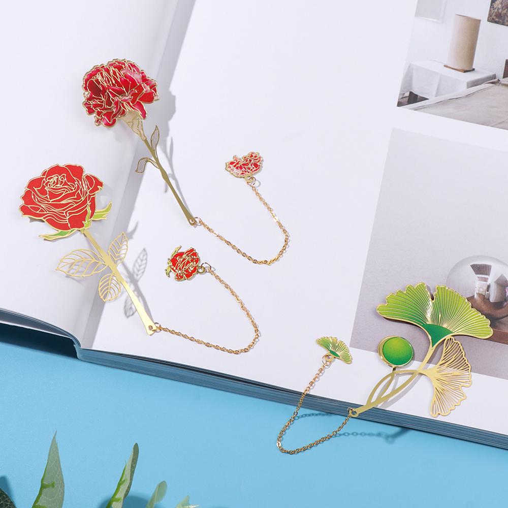 Leaf Stationery Chinese Style Tassel Metal Hollow Pagination Mark Brass Bookmark Painted Book Clip