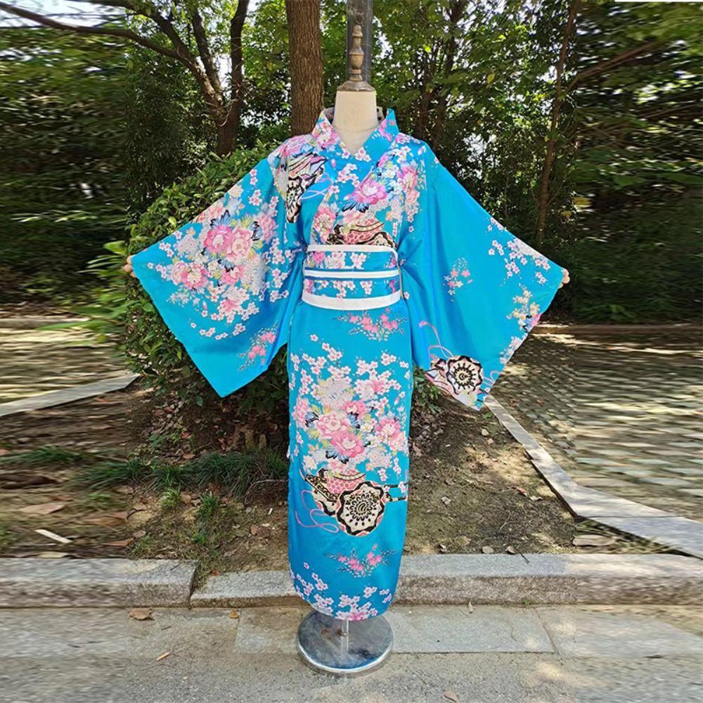 Cosplay Costume Sakura Girl  Kimono Dress Printed Floral Japanese Style Yukata Bathrobe  Geisha