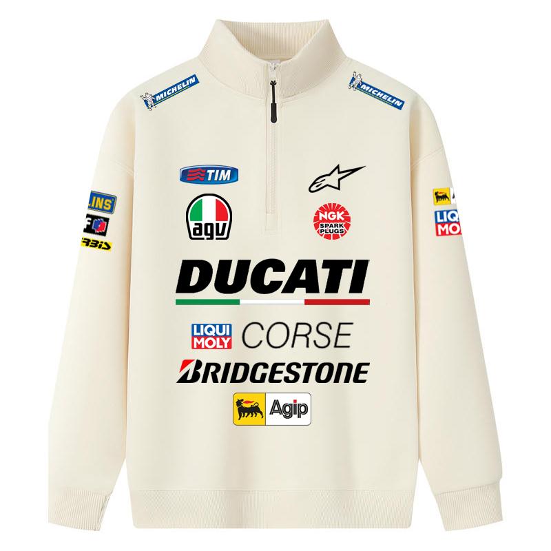 Ducati Corse MotoGP Racing Half-Zip Sweatshirt, Men Women Black Oversized Streetwear Pullover with Full Sponsor Print