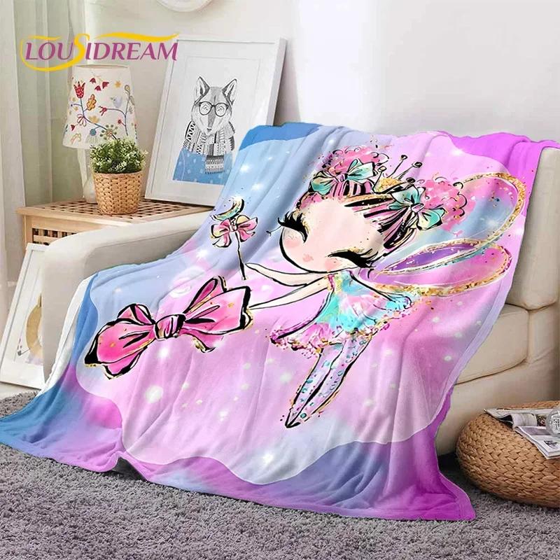 Roztomilá baletka, baletka, víla, kreslená, měkká flanelová deka na postel, do ložnice, na pohovku, na piknik, přehozová deka pro venkovní volnočasové aktivity, dárek