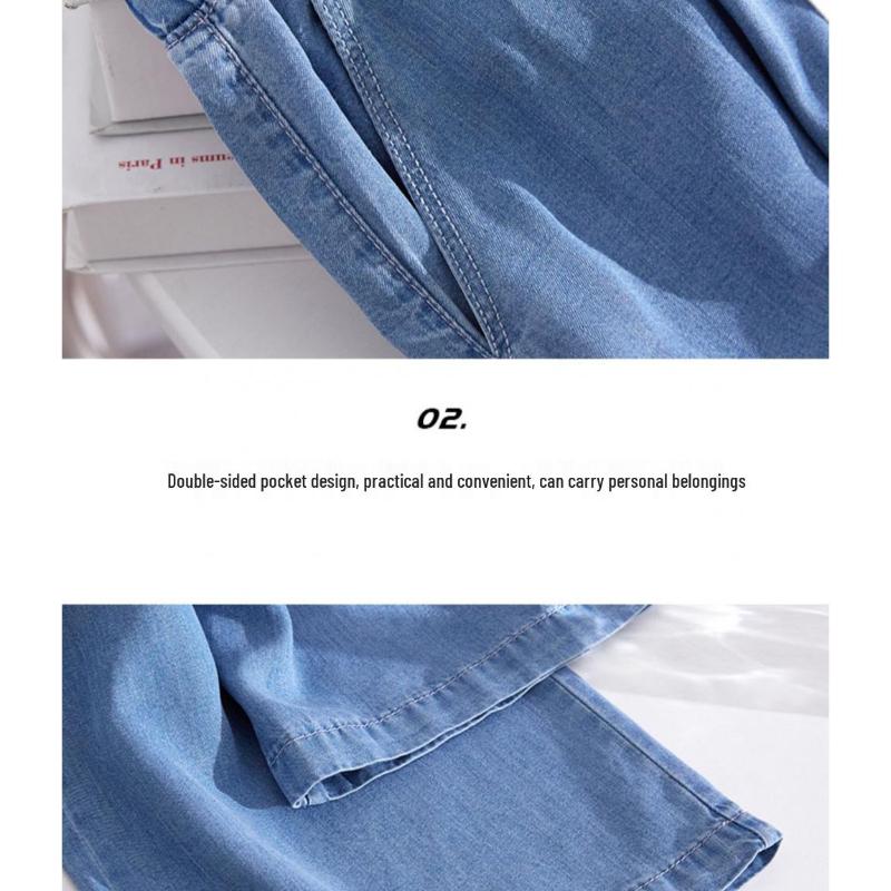 Yaz İçin Kadın Yüksek Bel Tencel Buz İpeği Geniş Paça Kot Pantolon